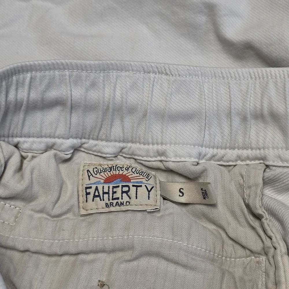 Faherty Essential Drawstring Short Mens Small Khaki Cotton Linen 6